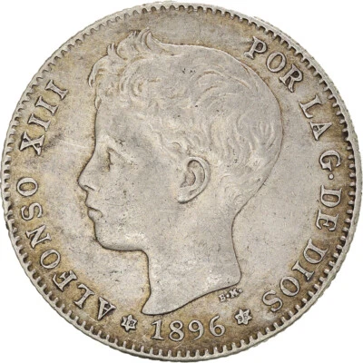 [#844077] Coin, Spain, Alfonso XIII, Peseta, 1896, AU(50-53), Silver, KM:706 - Image 1 of 2