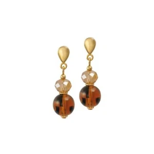 Regency Amber Tortoiseshell Czech Glass Drop Pierced Earrings - Picture 1 of 2