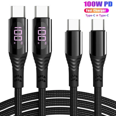 USB-C to USB-C Cable Fast Charger Type C Charging Data Sync Cord LED Display - Image 1 of 4