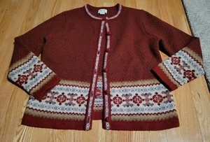 Cambridge Dry Goods 100% Wool Crew Neck Cardigan Sweater Size S Red  - Picture 1 of 5
