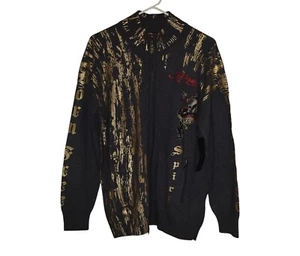 Ed Hardy Cardigan Jacket Charcoal & Gold Sweater Size Large NEW - Picture 1 of 8