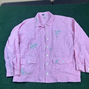 Kelly Scott Pink Button Up Lightweight Jacket Size Medium Flowers - Picture 1 of 14