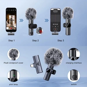 Wireless Lavalier Microphone Video Audio Recording Mic For iPhone Android Live - Picture 1 of 14
