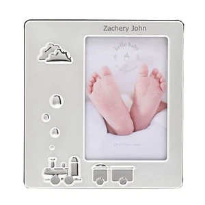Personalised Hello Baby 2 Tone Silverplated Frame with Train Icon - Add Name - Picture 1 of 4