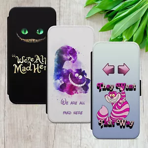 CHESHIRE CAT FLIP CASE FOR IPHONE SAMSUNG HUAWEI ALICE IN WONDERLAND WALLET GIFT - Picture 1 of 36