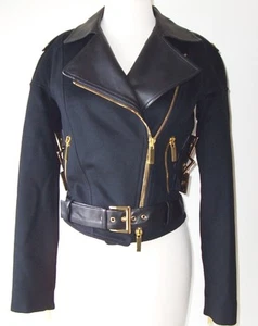 FAUSTO PUGLISI Black Cashmere Leather Biker Motorcycle Jacket 40 4 6 - Picture 1 of 3