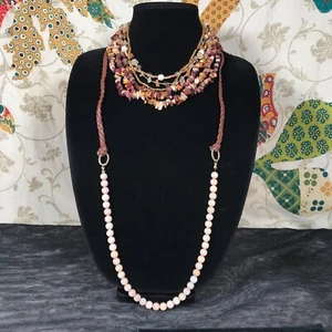 3 Necklace Lot Jasper Multi Strand Wood Stone Glass Beads Boho Bohemian Jewelry - Picture 1 of 9