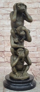Entertaining Sculpture Speak See Hear No Evil Monkeys Bronze Display Decor Gift - Picture 1 of 10