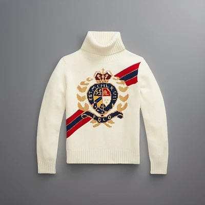 Suéter Polo Ralph Lauren Para Mujer Cresta Intarsia Lana Blanco Cuello Alto S Nuevo con Etiquetas Foto 1 de 4