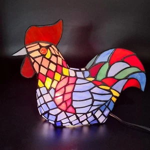 Rooster Lamp Country Farm House Home Decor Tiffany Style Stained Glass Art Deco - Picture 1 of 11