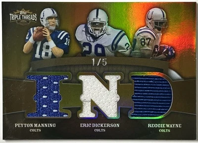 2009 Triple Threads Peyton Manning Eric Dickerson Reggie Wayne Triple Patch /5 - Image 1 of 2