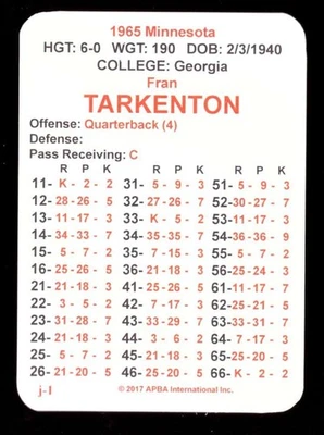 1965 APBA NFL Football Season From 2OI7 - Minnesota Vikings Team Set - Image 1 of 3