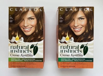 Lot of 2 Clairol Natural Instincts Crema Keratina Hair Color 7 Dark Blonde New - Image 1 of 4