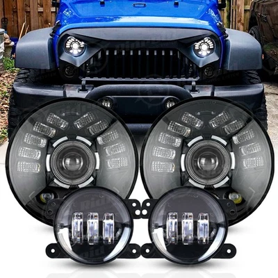 For 2007-2017 Jeep Wrangler JK JKU 7" Inch Halo LED Headlights Fog Lights Combo Foto 1 de 4