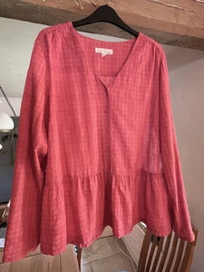 Seasalt Pink Checked Peplum Style Shirt Blouse Size 16 - Picture 1 of 5