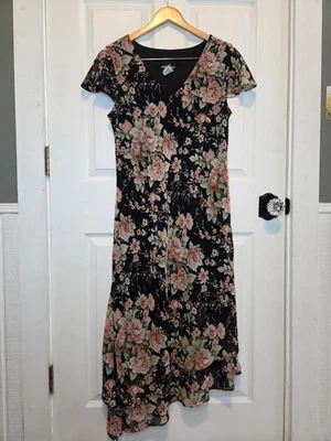 Vestido Positive Attitude Negro Rosa Floral Volantes Asimétrico 14 Pequeño  Foto 1 de 4