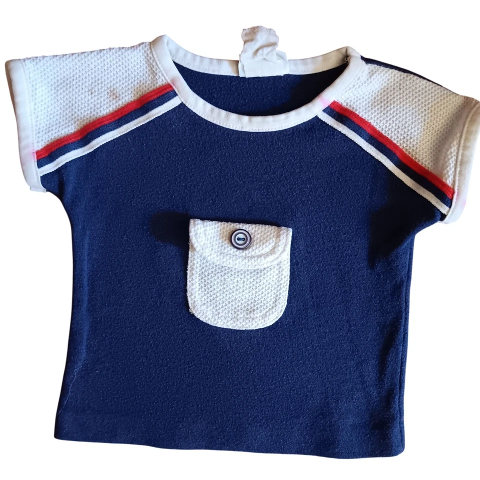 Camiseta Tenis Niñas 2T Vintage Años 70 Top Aileen Niñas Bolsillo Frontal Distress Foto 1 de 4
