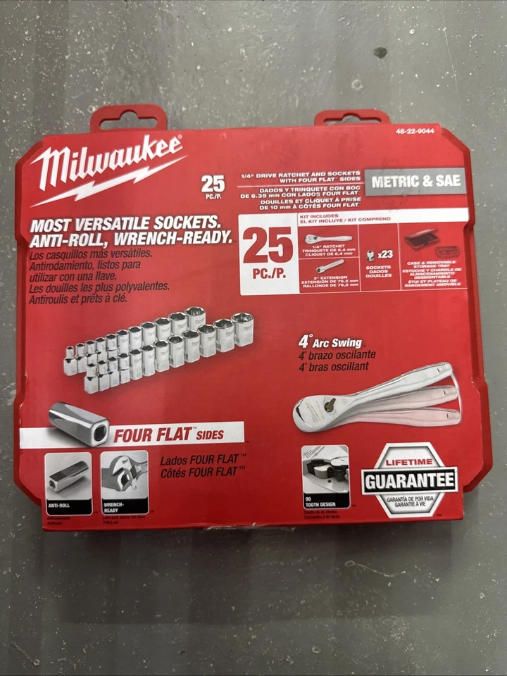 Milwaukee 48-22-9044 25pc Metric / SAE 1/4" Drive Ratchet and Socket Set