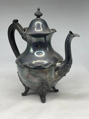 Antique Vintage Made & Plated By Wallace Bros Silver Co Teapot Baroque Wooden - Image 1 of 4