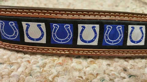 Indianapolis Colts Brown Leather Pro Ribbon belt size 44 or 46 Cover