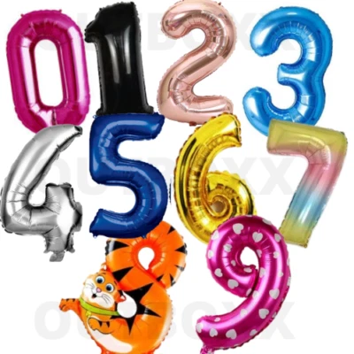 16" 32" 40" COLOURS NUMBER FOIL BALLOONS HAPPY BIRTHDAY ANNIVERSARY PARTY DECORA - Image 1 of 4