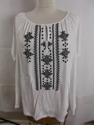 CHAPS WOMENS WHITE SHORT  SLEEVE  EMBROIDERED TOP - SIZE X-LARGE- NWT - Image 1 of 4