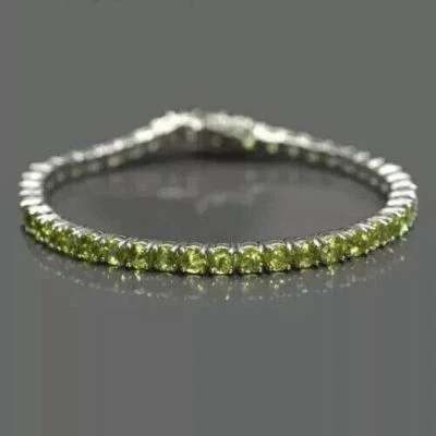 Tennis Bracelet 8Ct Pear Cut Created Peridot Women Wedding 14K White Gold Finish - Image 1 of 2