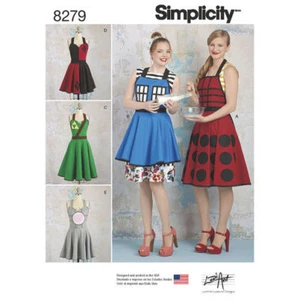 SEWING PATTERN Simplicity 8279 DR WHO HARLEY QUINN APRON size SM-LG 10-20 - Picture 1 of 6