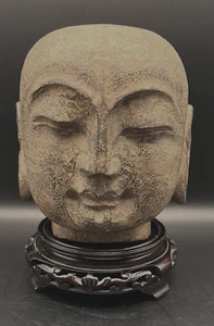 Antique RARE Buddha Head of a Lohan Yuan Chinese Song Dynasty Solid Carved Stone - Picture 1 of 12