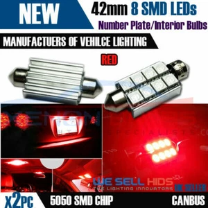 2 X Red Festoon 42mm 8 SMD LED BULB INTERIOR CEILING ROOF DOME BOOT GLOVE UK - Picture 1 of 2