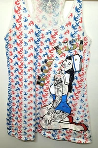 Camiseta sin mangas Iron Fist para mujer XL Pinup Rockabilly Sailor ribete de encaje usada en excelente estado - Imagen 1 de 20