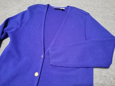 VTG Nordstrom Point Of View Sweater Womens L Blue Merino Wool Cardigan HONG KONG - Image 1 of 4