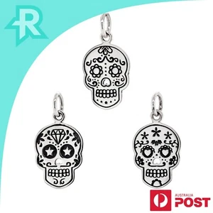 Sugar Skull Calavera Flower Star Heart Eyes Sterling Silver 925 Pendant Charms - Picture 1 of 12
