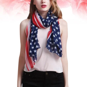 Scarf Women's American Flag Shawl Patriotic Scarf Stars Stripes Wrap - Picture 1 of 12