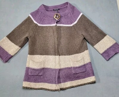 Suéter Cárdigan Luisa Cerano 12 Lana Mohair Cachemira Púrpura Marrón Un Botón Foto 1 de 4