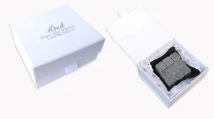 Personalised whiskey stones gift set white custom christmas gift box silver foil - Picture 1 of 2