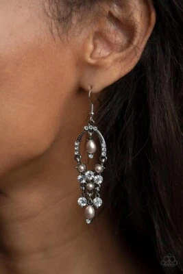 Paparazzi ~ Back In The Spotlight BROWN Rhinestone Earrings~💎💎 - Image 1 of 2