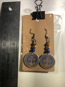 U.S. Navy Earrings, Dangle Drop, Lightweight, Navy Emblem - Picture 1 of 2