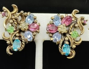 Hollycraft Ohrringe mehrfarbig Pastell Strass Schraubverschluss - Bild 1 von 7