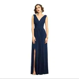 Dessy Collection Style 2894W Draped Chiffon Maxi Dress with Front Slit Sz - Picture 1 of 7