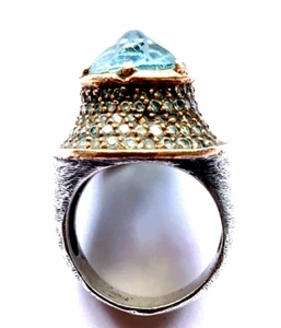 RARE! BORA LADIES RING - AQUAMARINE, BRUSHED 925 SILVER & COPPER - 7.5 - Picture 1 of 7