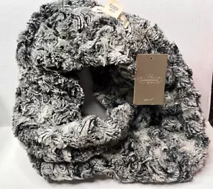 ANTHROPOLOGIE MADISON 88 Gray Black Infinity Scarf Soft Faux Fur Cowl NWT! - Picture 1 of 5