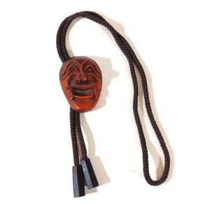 South Korean Hahoetal Theater Mask Bolo Tie Carved Resin Wood Face Vintage - Picture 1 of 5
