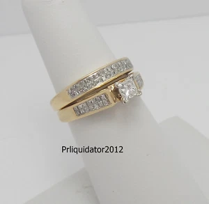1CT Natural Princess Diamond Engagement Wedding Ring Bridal Set 14K Yellow Gold - Picture 1 of 16