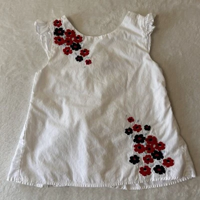 Janie And Jack Girls Blouse 8 White Cap Sleeve Embroidered Floral Button Down - Image 1 of 4