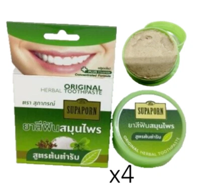 4x25g. Supaporn Herbal Original Toothpaste Fresh Teeth Whitening Antibacterial - Image 1 of 4
