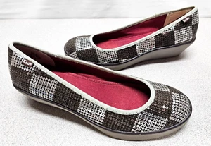 Keds Checkmate Womens Size 8 Brown & Silver Sequins Wedge Shoes Slip On - Picture 1 of 9