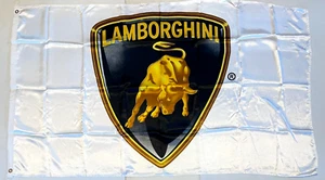 New 3X5ft White Satin LAMBORGHINI CAR FLAG superior qlty fade resist US Seller - Picture 1 of 4