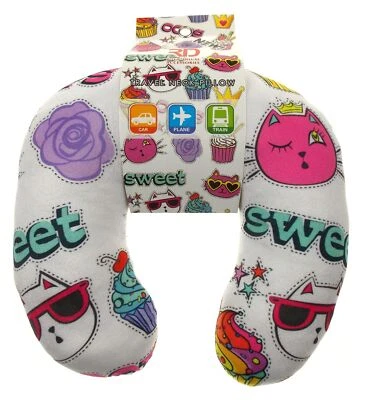 ROYAL DELUXE White Travel Neck Pillow Choice of Styles Unicorn Latte Pizza Lipstick Cat Roses