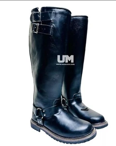 Handmade Genuine Leather Black Long Boots Men's Leather Long Boots with Buckle - Picture 1 of 3